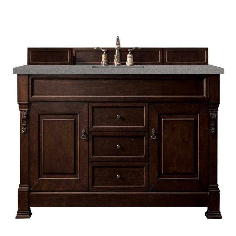Brookfield 60" Single Vanity, Burnished Mahogany w/ 3 CM Gray Expo Quartz Top