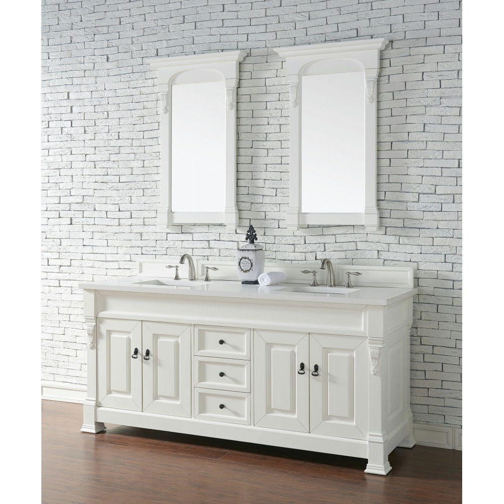 Brookfield 72" Double Vanity, Bright White w/ 3 CM Classic White Quartz Top