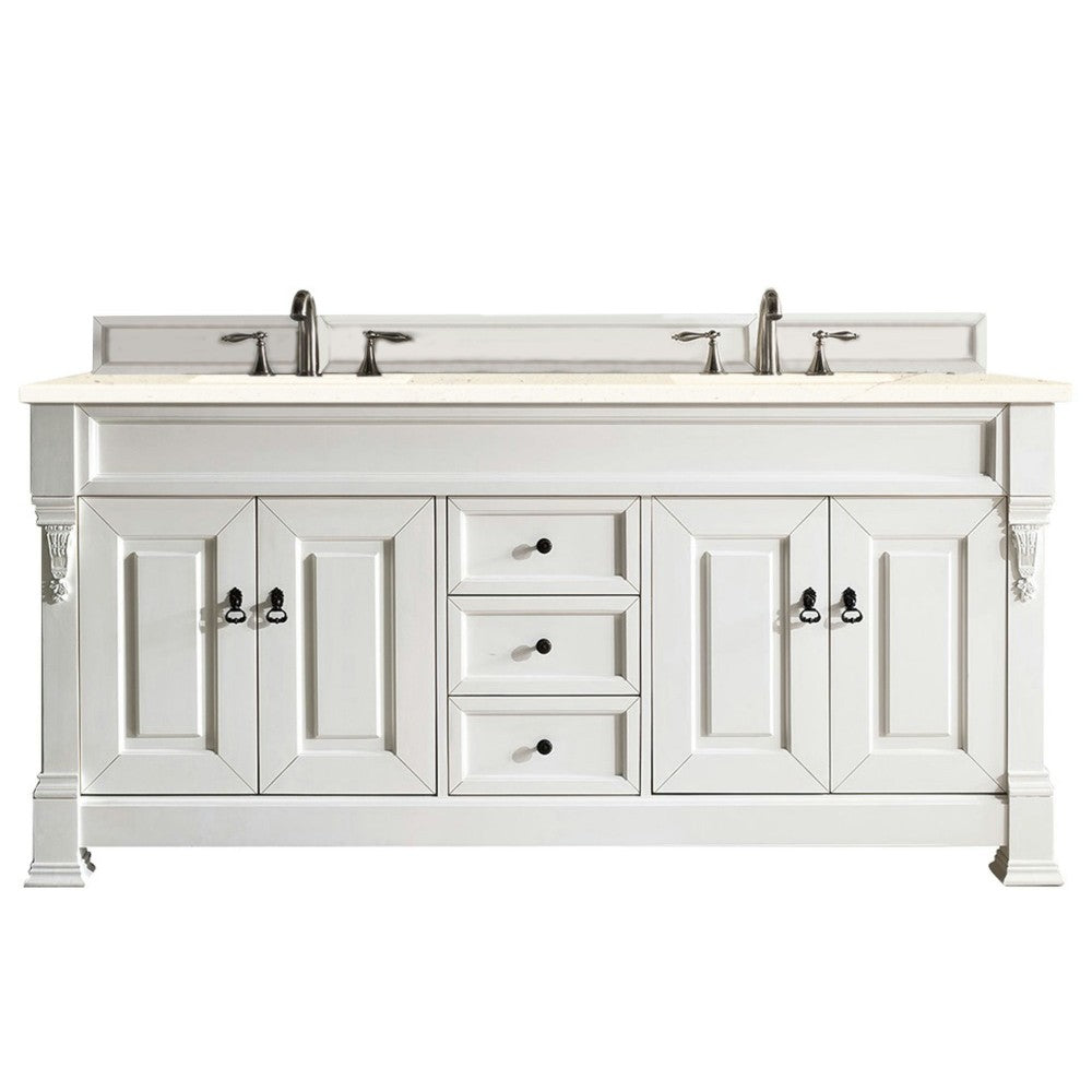 Brookfield 72" Double Vanity, Bright White w/ 3 CM Eternal Marfil Quartz Top