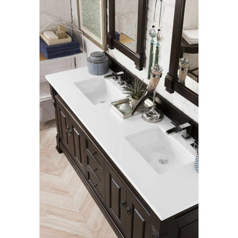 Brookfield 72" Double Vanity Burnished Mahogany w/ 3 CM Classic White Quartz Top