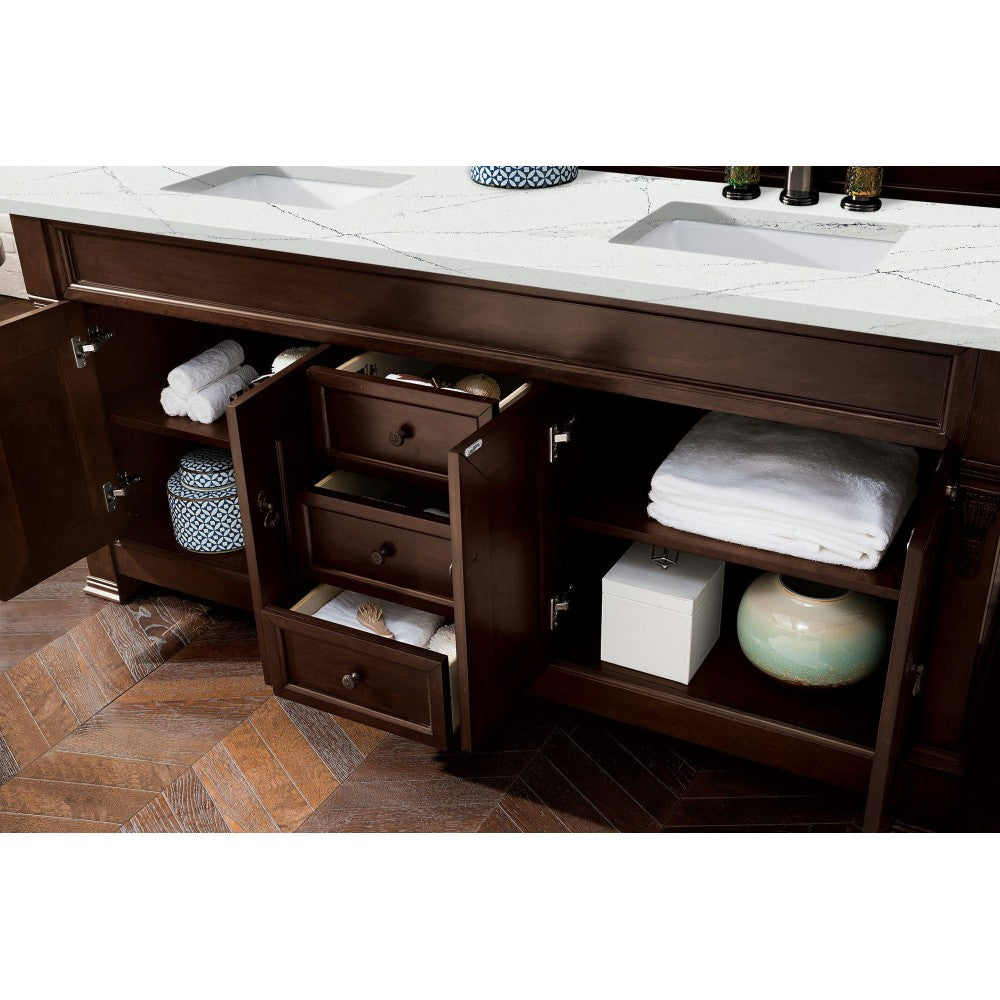 Brookfield 72" Double Vanity Mahogany w/3 CM Ethereal Noctis Quartz Top