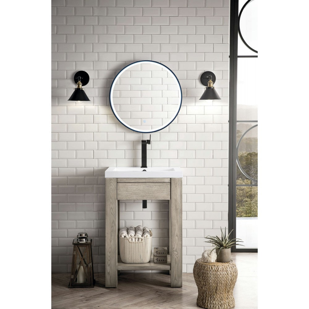 Brooklyn 24" Wooden Sink Console, Platinum Ash w/ White Glossy Composite Top
