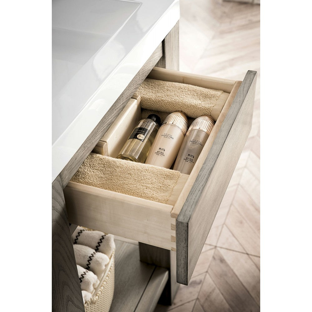 Brooklyn 24" Wooden Sink Console, Platinum Ash w/ White Glossy Composite Top