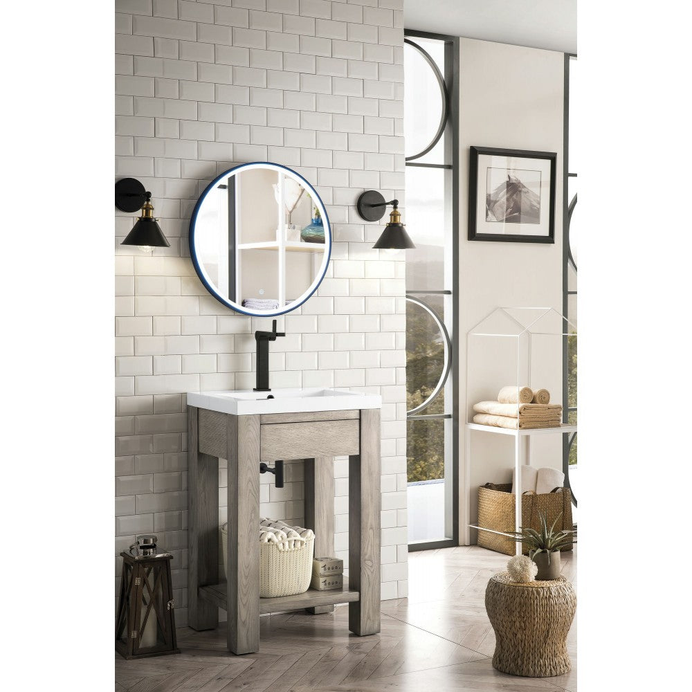 Brooklyn 24" Wooden Sink Console, Platinum Ash w/ White Glossy Composite Top