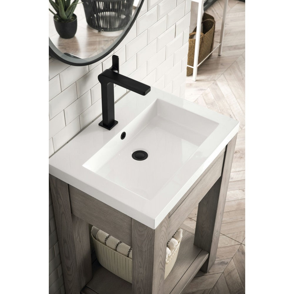 Brooklyn 24" Wooden Sink Console, Platinum Ash w/ White Glossy Composite Top