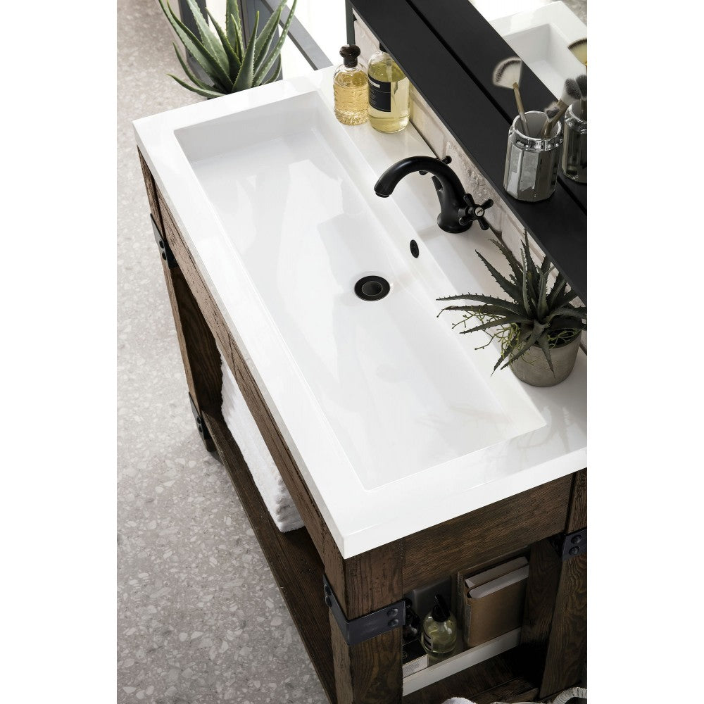 Brooklyn 39.5" Wooden Sink Console, Rustic Ash w/ White Glossy Composite Top