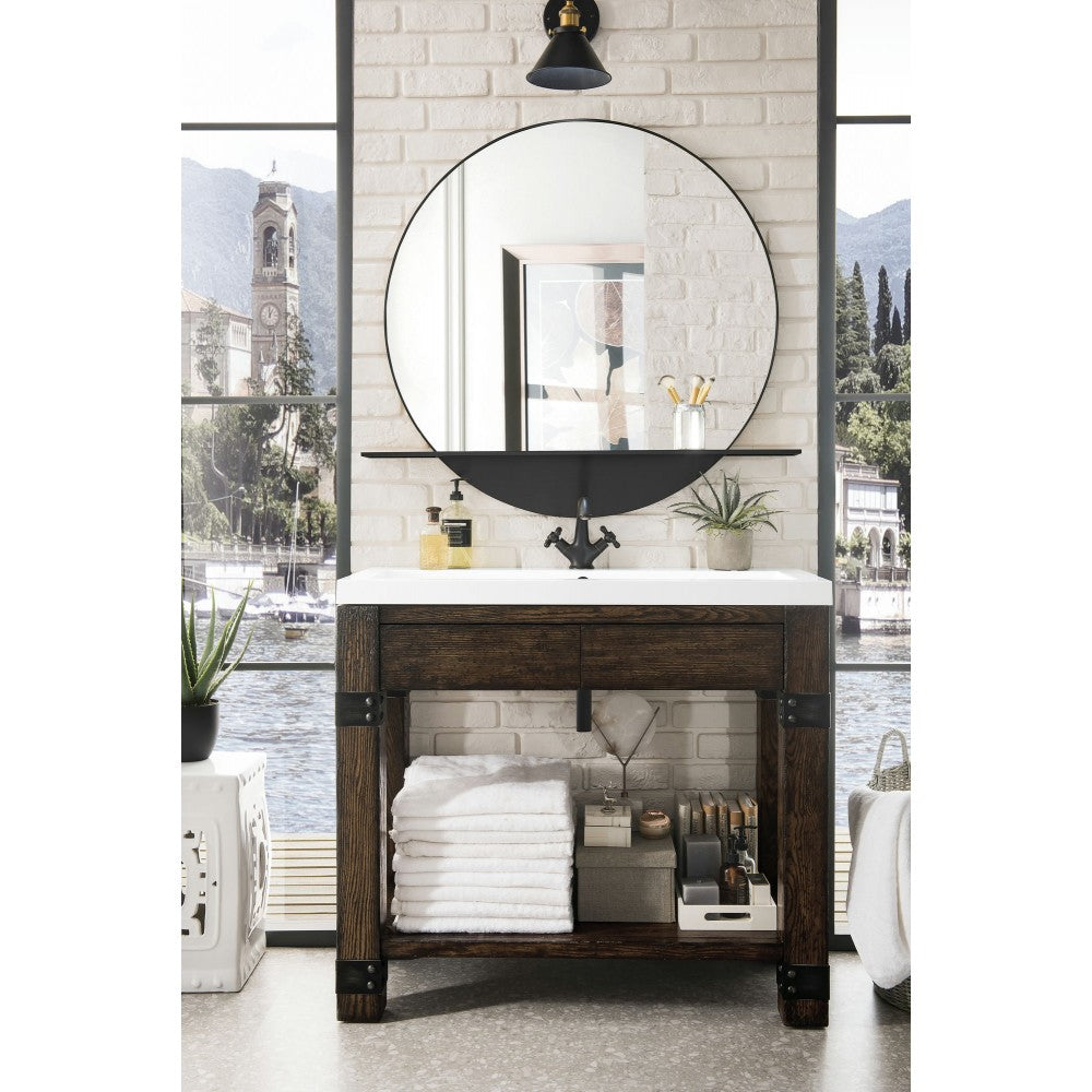 Brooklyn 39.5" Wooden Sink Console, Rustic Ash w/ White Glossy Composite Top