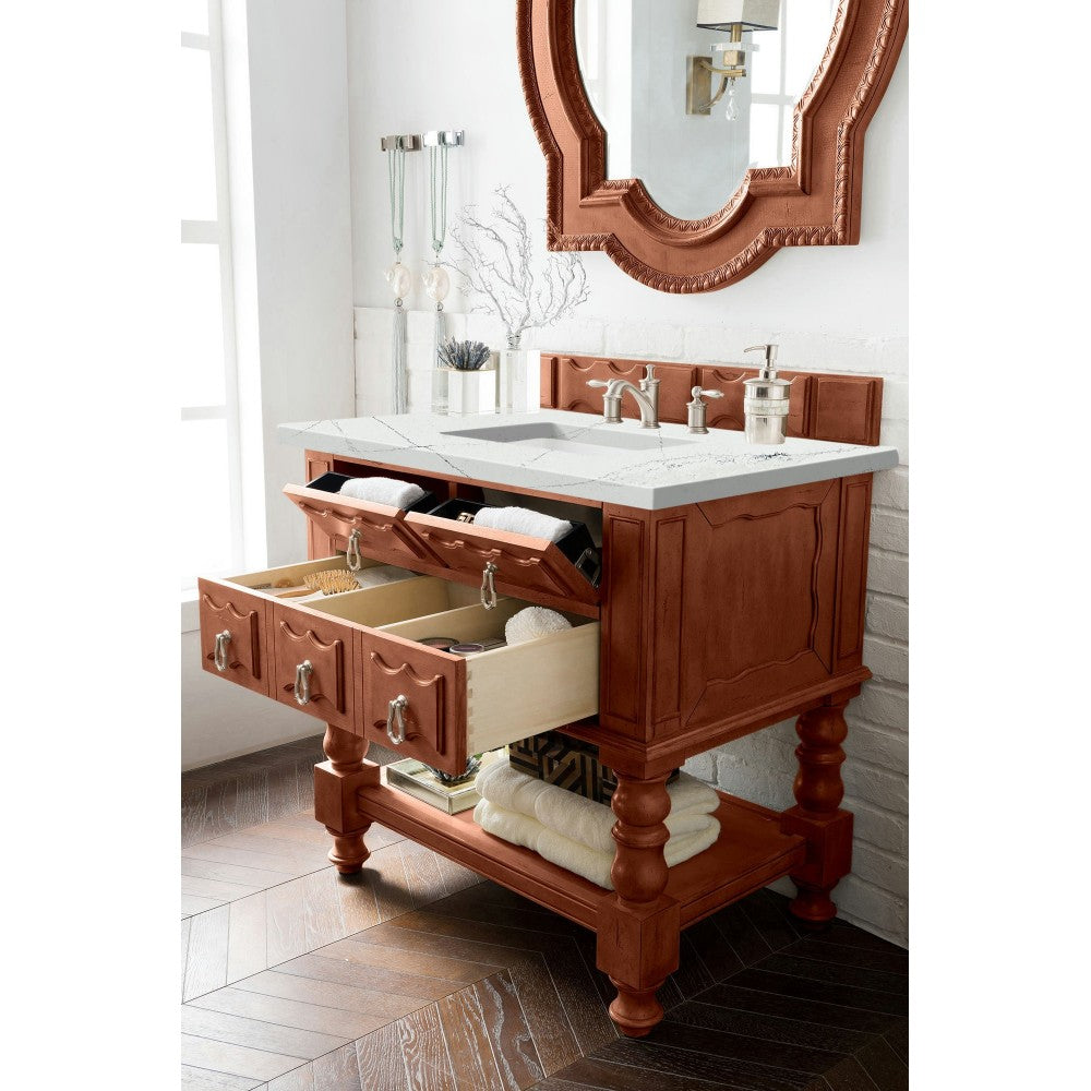 Castilian 36" Single Vanity, Aged Cognac, w/ 3 CM Ethereal Noctis Quartz Top