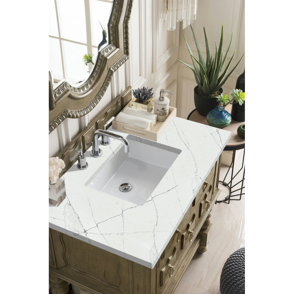 Castilian 36" Single Vanity, Empire Gray, w/ 3 CM Ethereal Noctis Quartz Top