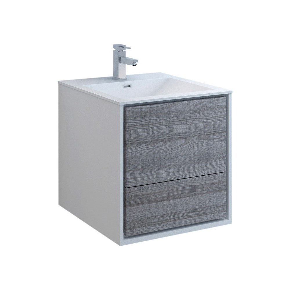 Catania 24" Glossy Ash Gray Wall Hung Modern Bathroom Cabinet w/ Integrated Sink