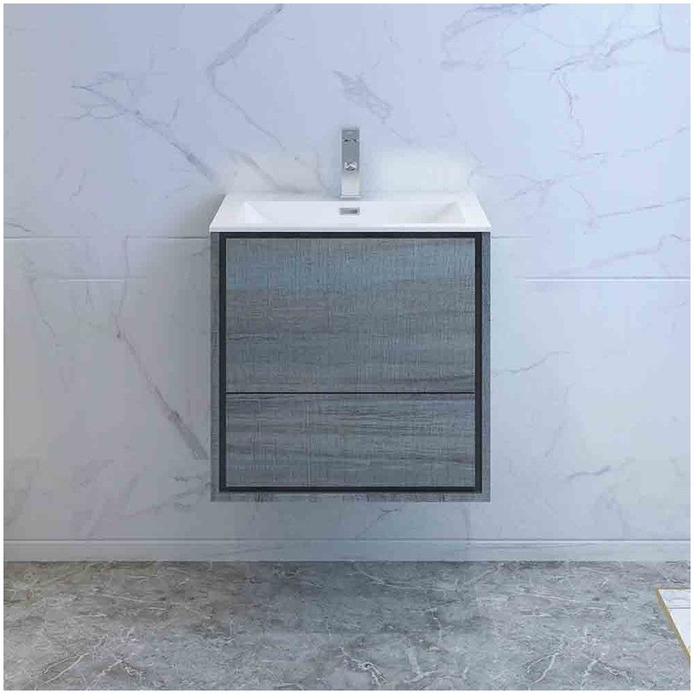 Catania 24" Ocean Gray Wall Hung Modern Bathroom Cabinet w/ Integrated Sink