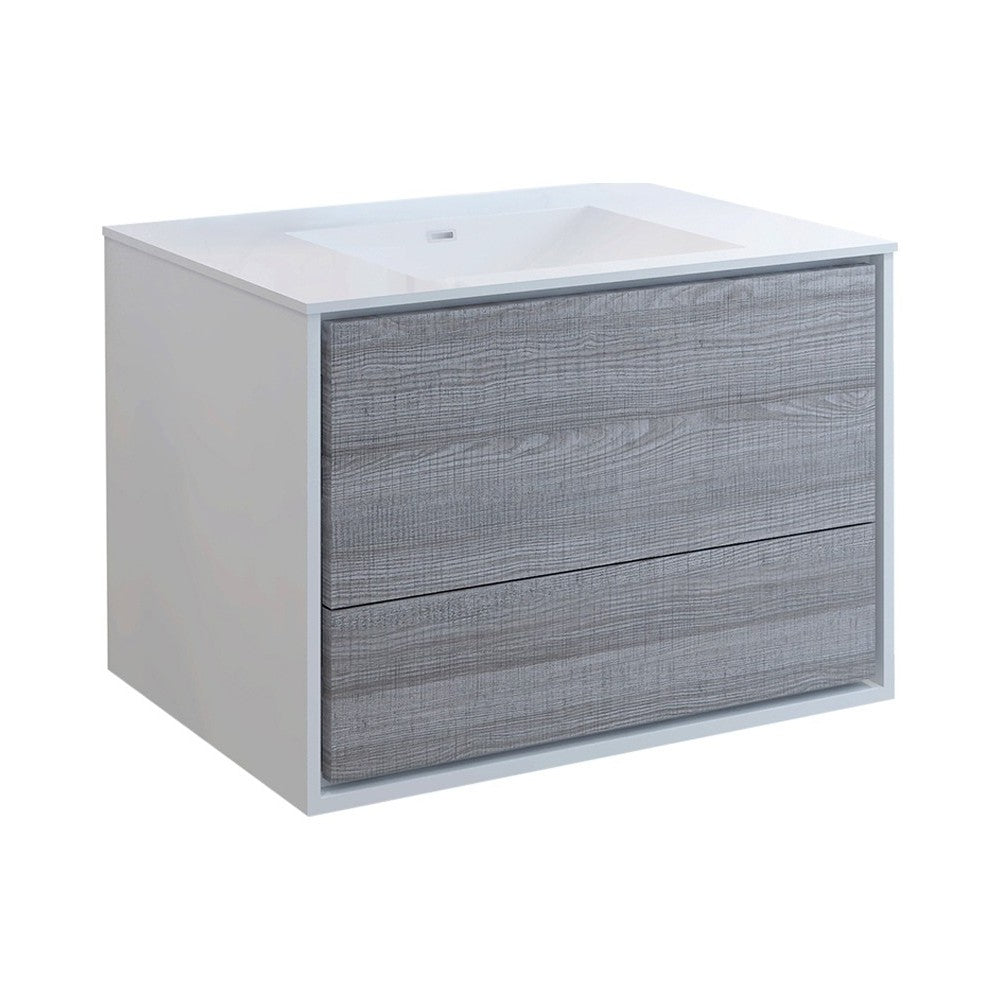 Catania 36" Glossy Ash Gray Wall Hung Modern Bathroom Cabinet w/ Integrated Sink
