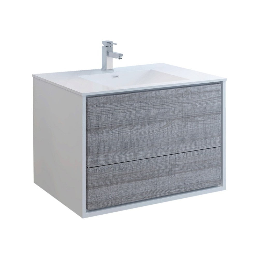 Catania 36" Glossy Ash Gray Wall Hung Modern Bathroom Cabinet w/ Integrated Sink