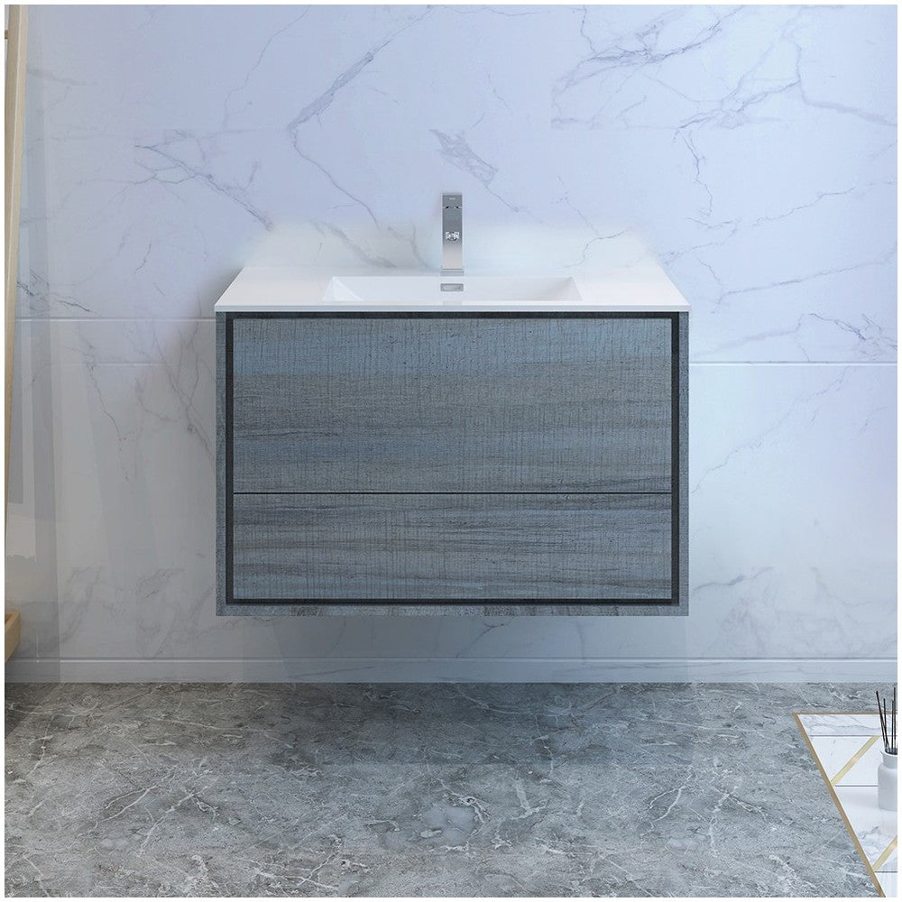 Catania 36" Ocean Gray Wall Hung Modern Bathroom Cabinet w/ Integrated Sink