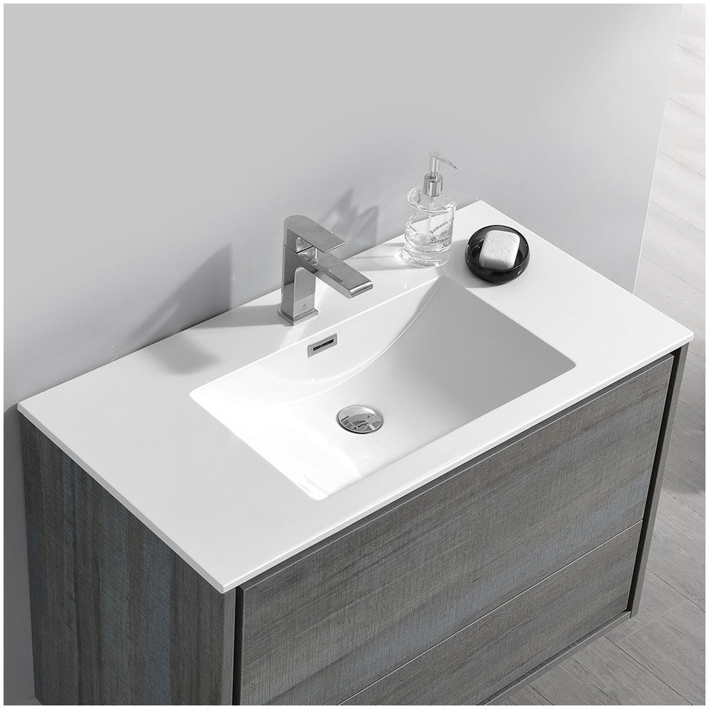 Catania 36" Ocean Gray Wall Hung Modern Bathroom Cabinet w/ Integrated Sink