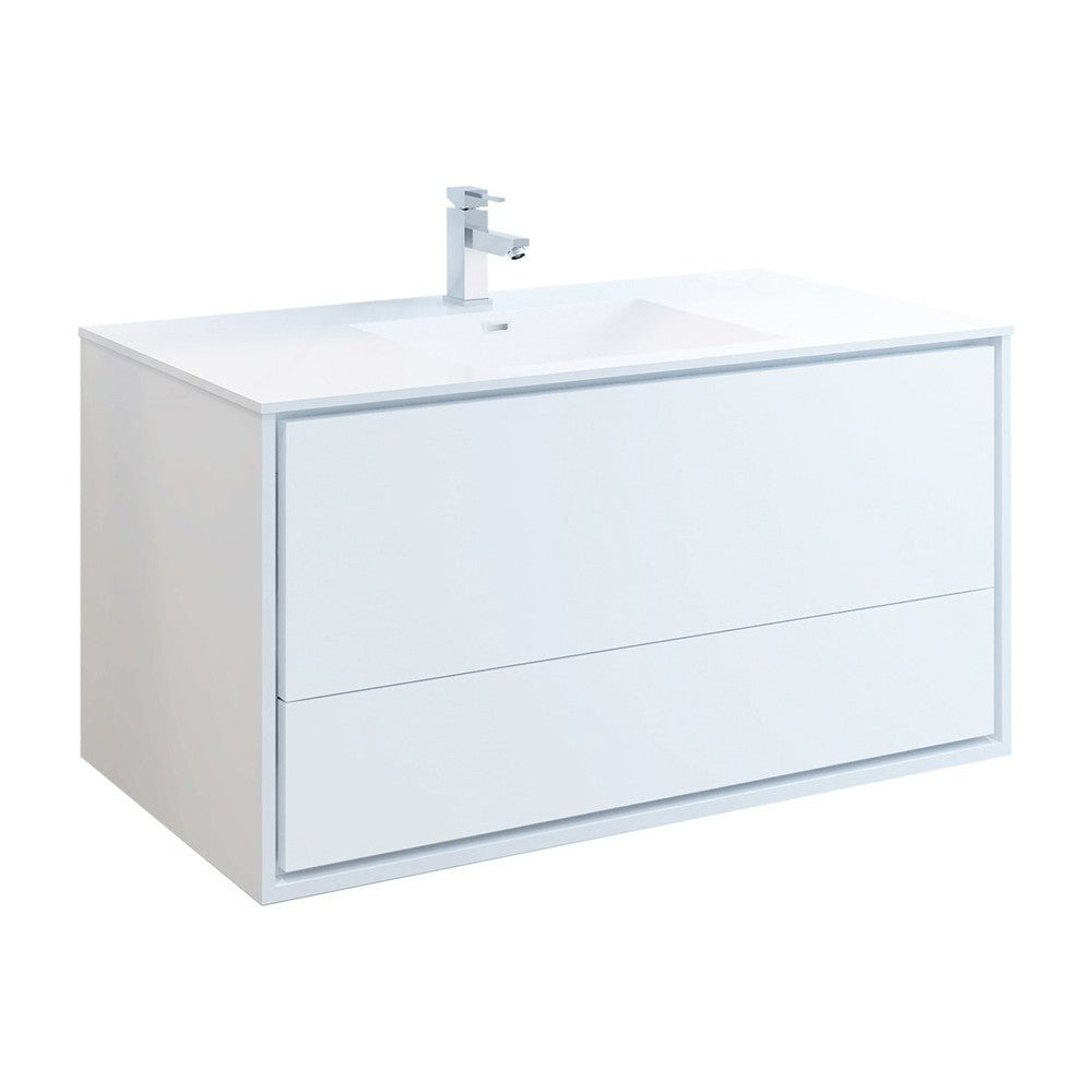Catania 48" Glossy White Wall Hung Modern Bathroom Cabinet w/ Integrated Sink