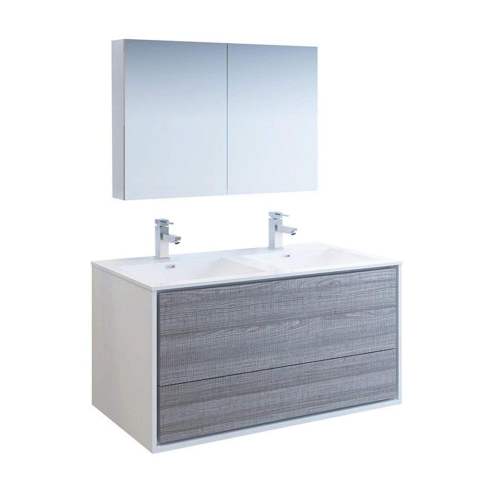 Catania 48 Gray Wall Hung Double Sink Modern Bathroom Vanity w/ Medicine Cabinet