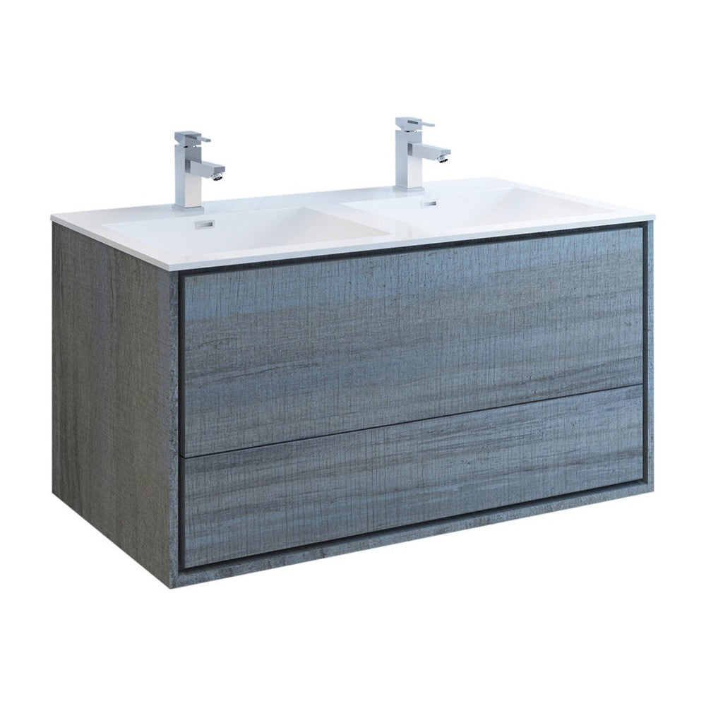 Catania 48 Ocean Gray Wall Hung Bathroom Cabinet w/ Integrated Double Sink