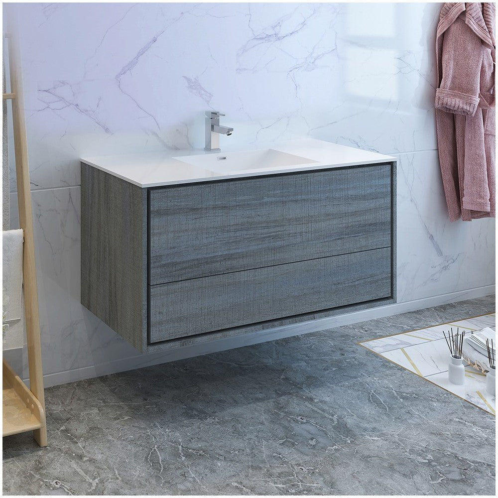 Catania 48" Ocean Gray Wall Hung Modern Bathroom Cabinet w/ Integrated Sink