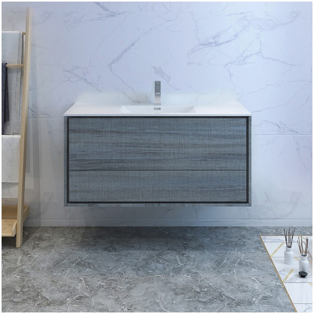 Catania 48" Ocean Gray Wall Hung Modern Bathroom Cabinet w/ Integrated Sink