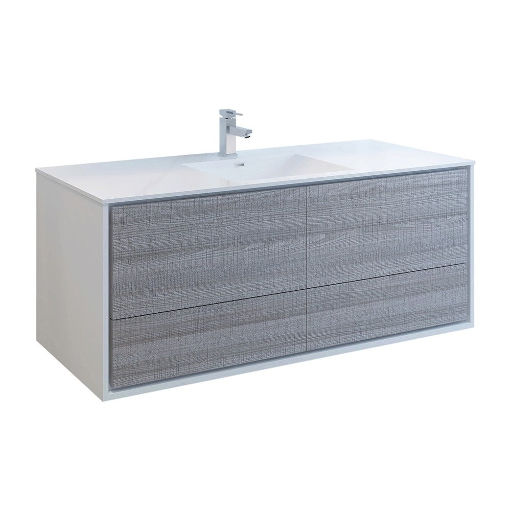 Catania 60 Ash Gray Wall Hung Modern Bathroom Cabinet w/ Integrated Single Sink