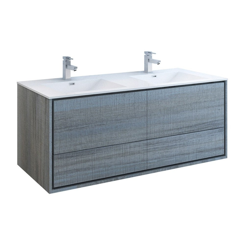 Catania 60 Ocean Gray Wall Hung Bathroom Cabinet w/ Integrated Double Sink