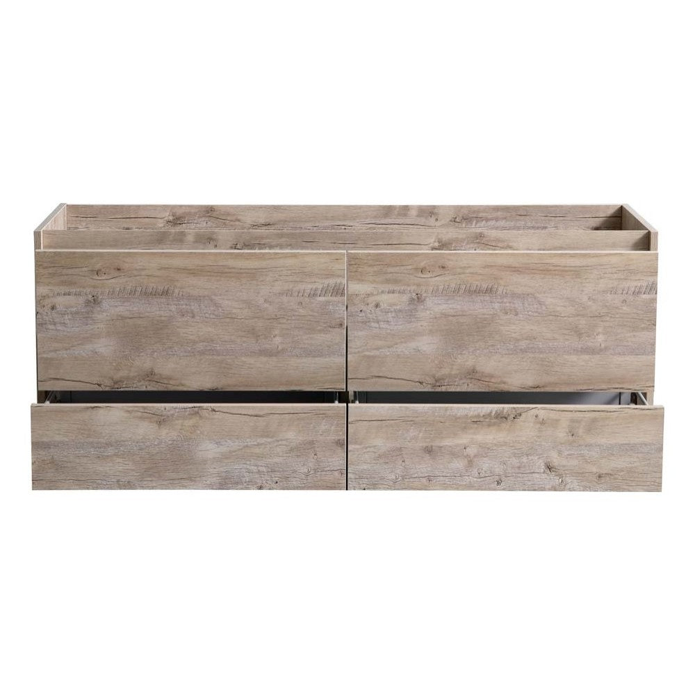 Catania 60" Rustic Natural Wood Wall Hung Double Sink Modern Bathroom Cabinet