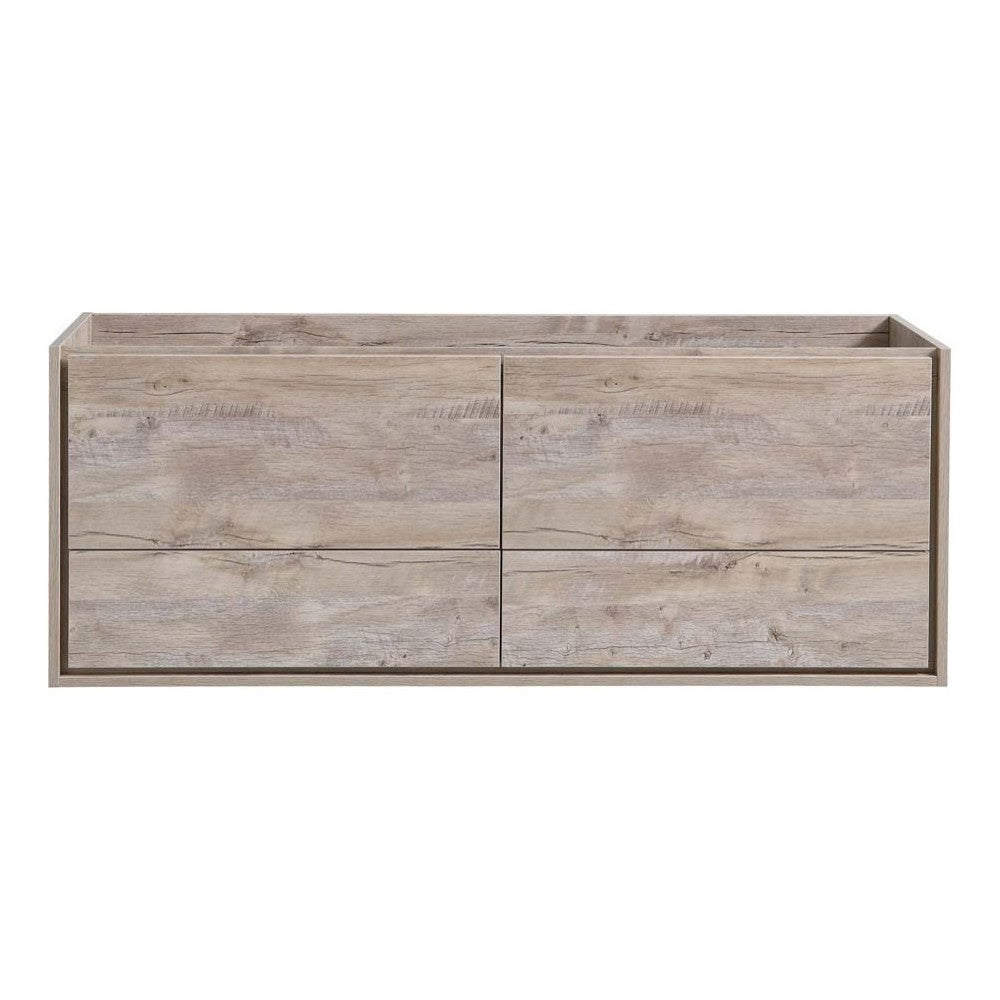 Catania 60" Rustic Natural Wood Wall Hung Double Sink Modern Bathroom Cabinet