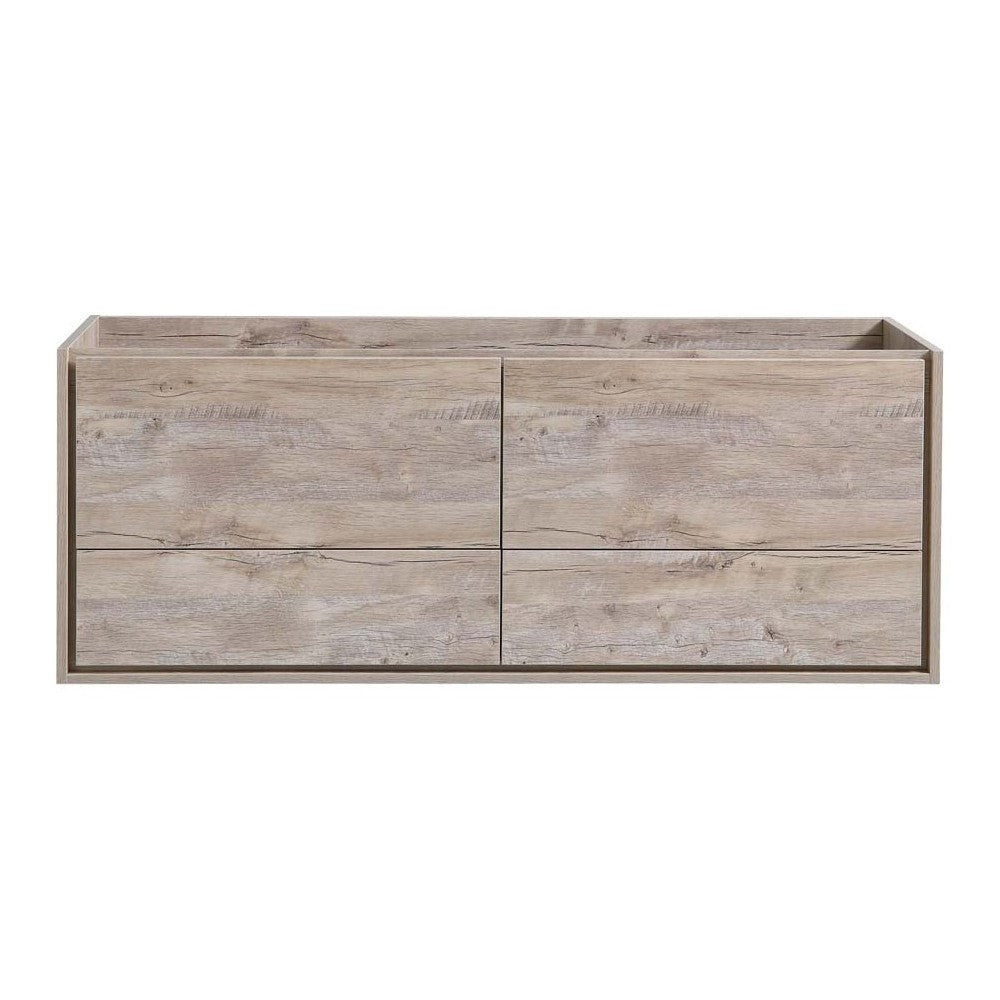 Catania 60" Rustic Natural Wood Wall Hung Single Sink Modern Bathroom Cabinet