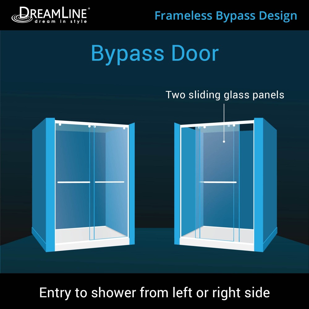 Charisma 34 in. D x 60 in. W x 78 3/4 in. H Frameless Bypass Shower Door in Chrome with Left Drain Biscuit Base