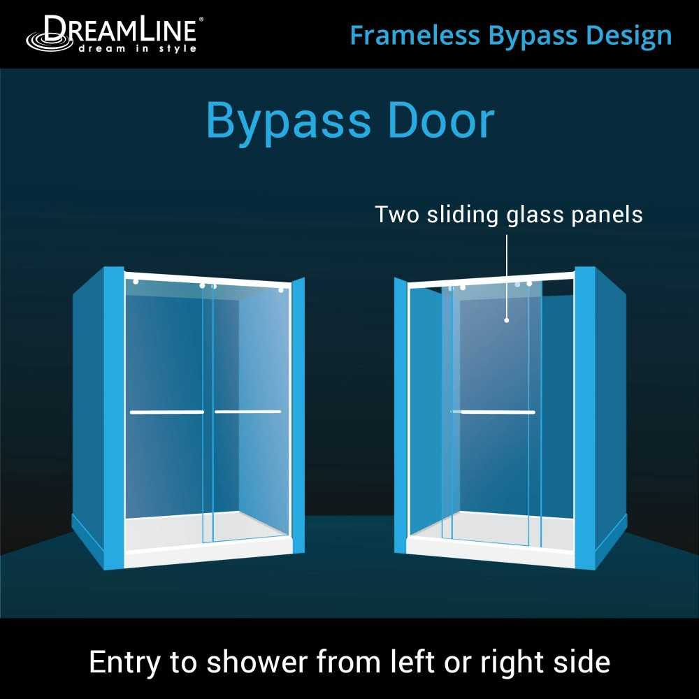 Charisma 36 in. D x 60 in. W x 78 3/4 in. H Frameless Bypass Shower Door in Chrome with Right Drain White Base