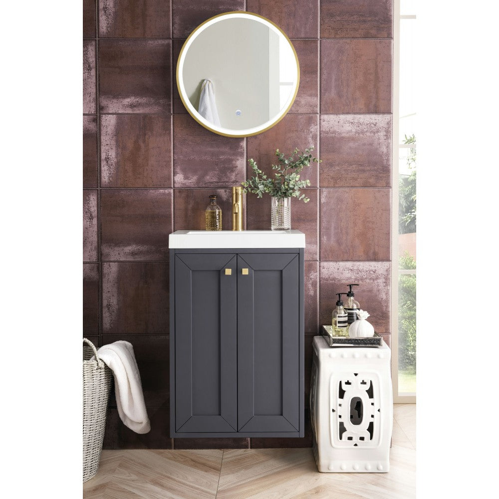 Chianti 20" Single Vanity Cabinet, Mineral Gray w/ White Glossy Composite Top