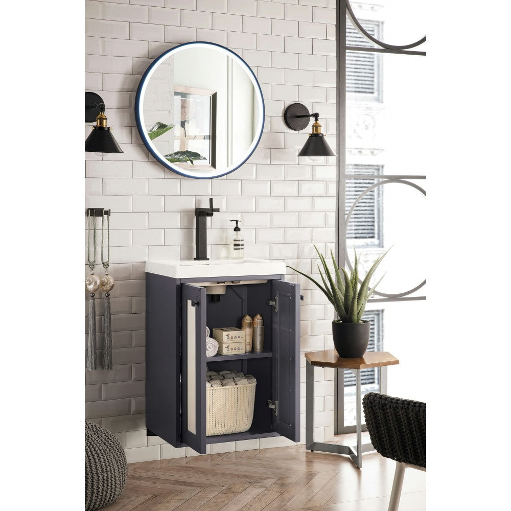 Chianti 20" Single Vanity Cabinet, Mineral Gray w/ White Glossy Composite Top