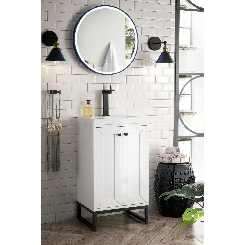 Chianti 20" Single Vanity Glossy White Matte Black w/ White Glossy Composite Top