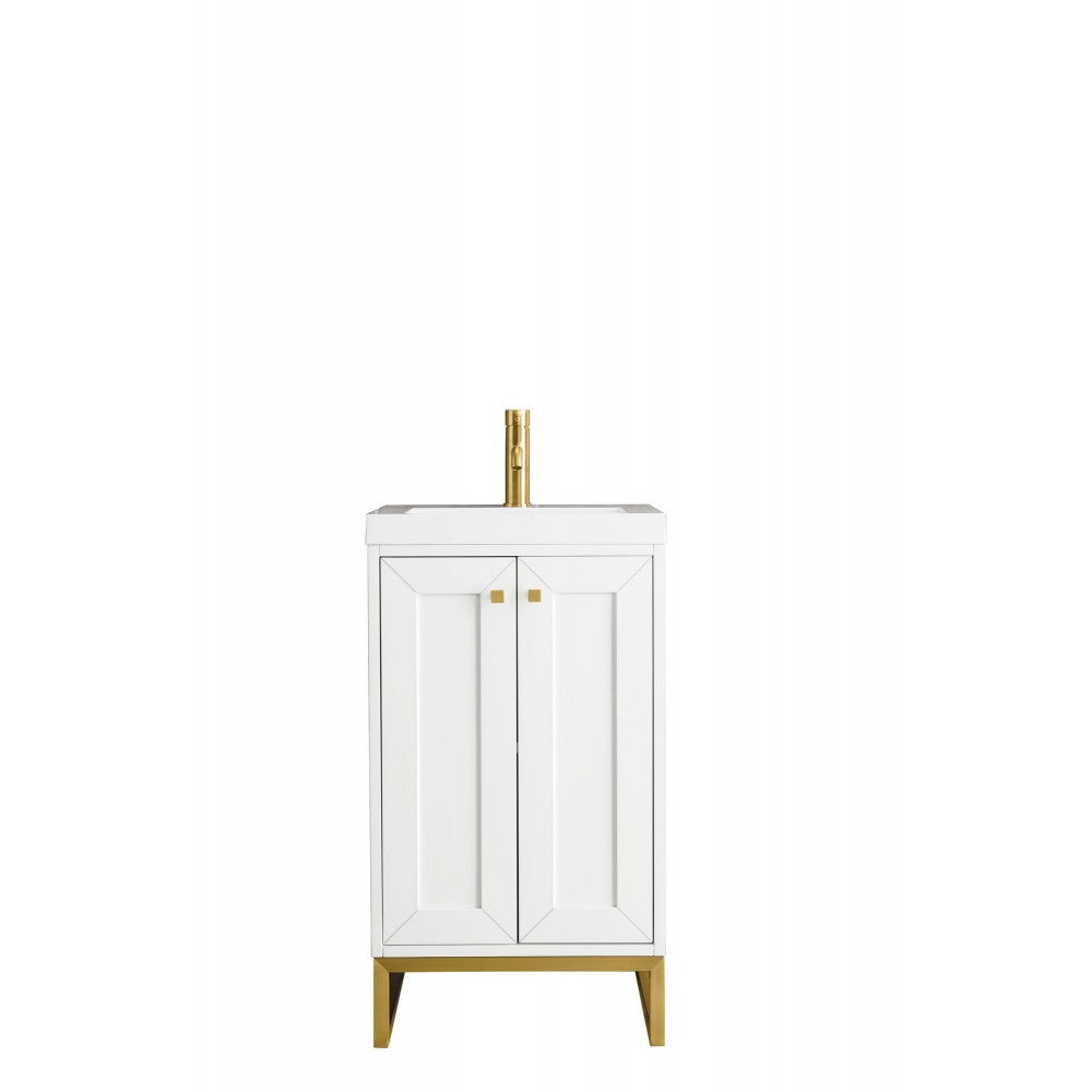 Chianti 20" Single Vanity Glossy White Radiant Gold w/White Glossy Composite Top