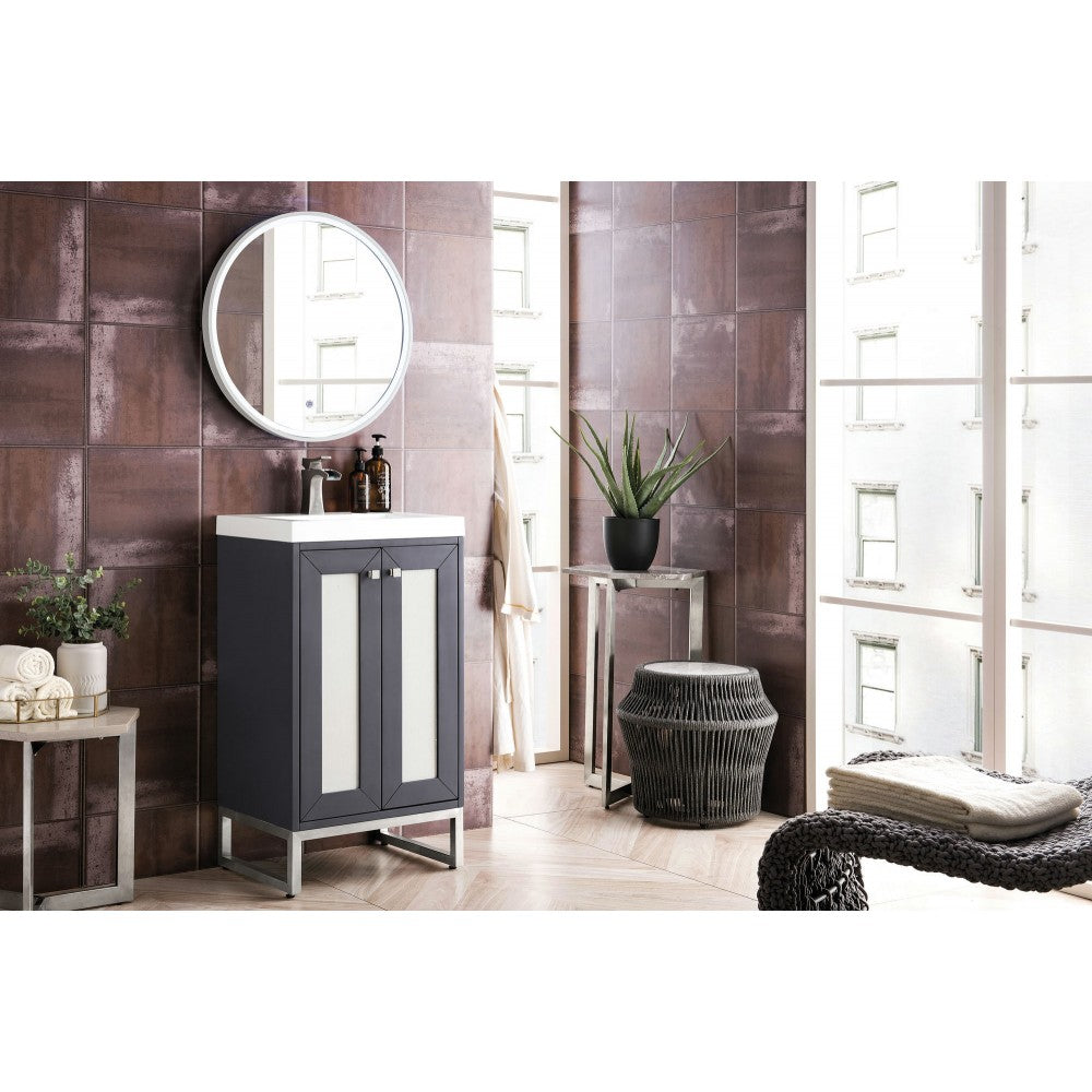 Chianti 20" Single Vanity Mineral Gray Nickel w/White Glossy Composite Top