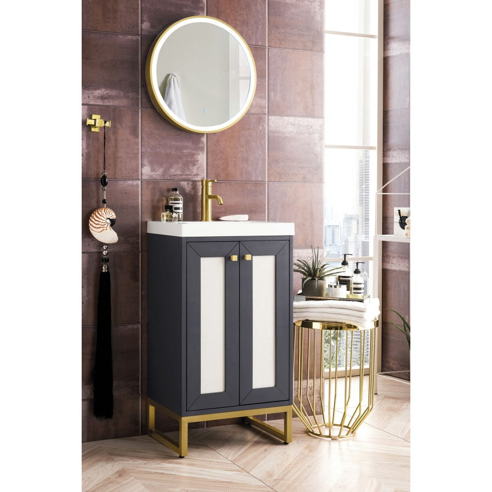 Chianti 20" Single Vanity Mineral Gray Radiant Gold w/White Glossy Composite Top