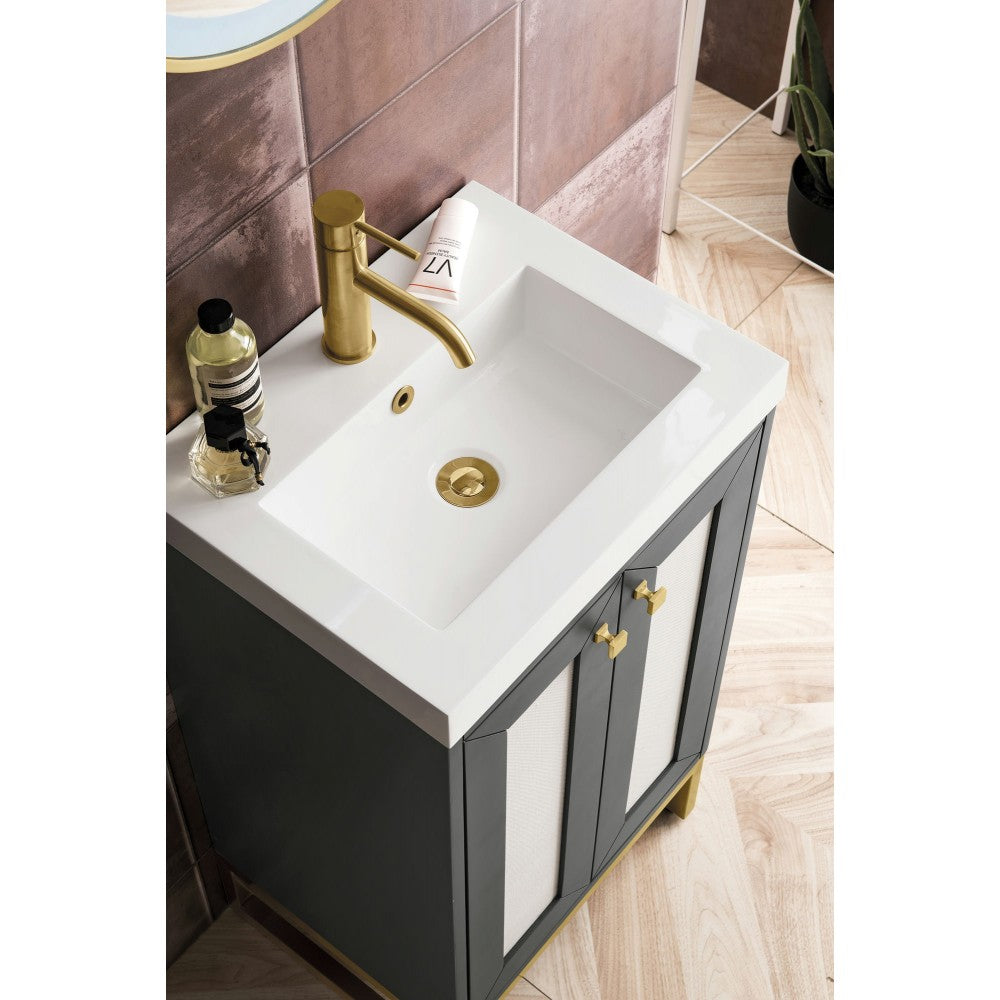 Chianti 20" Single Vanity Mineral Gray Radiant Gold w/White Glossy Composite Top
