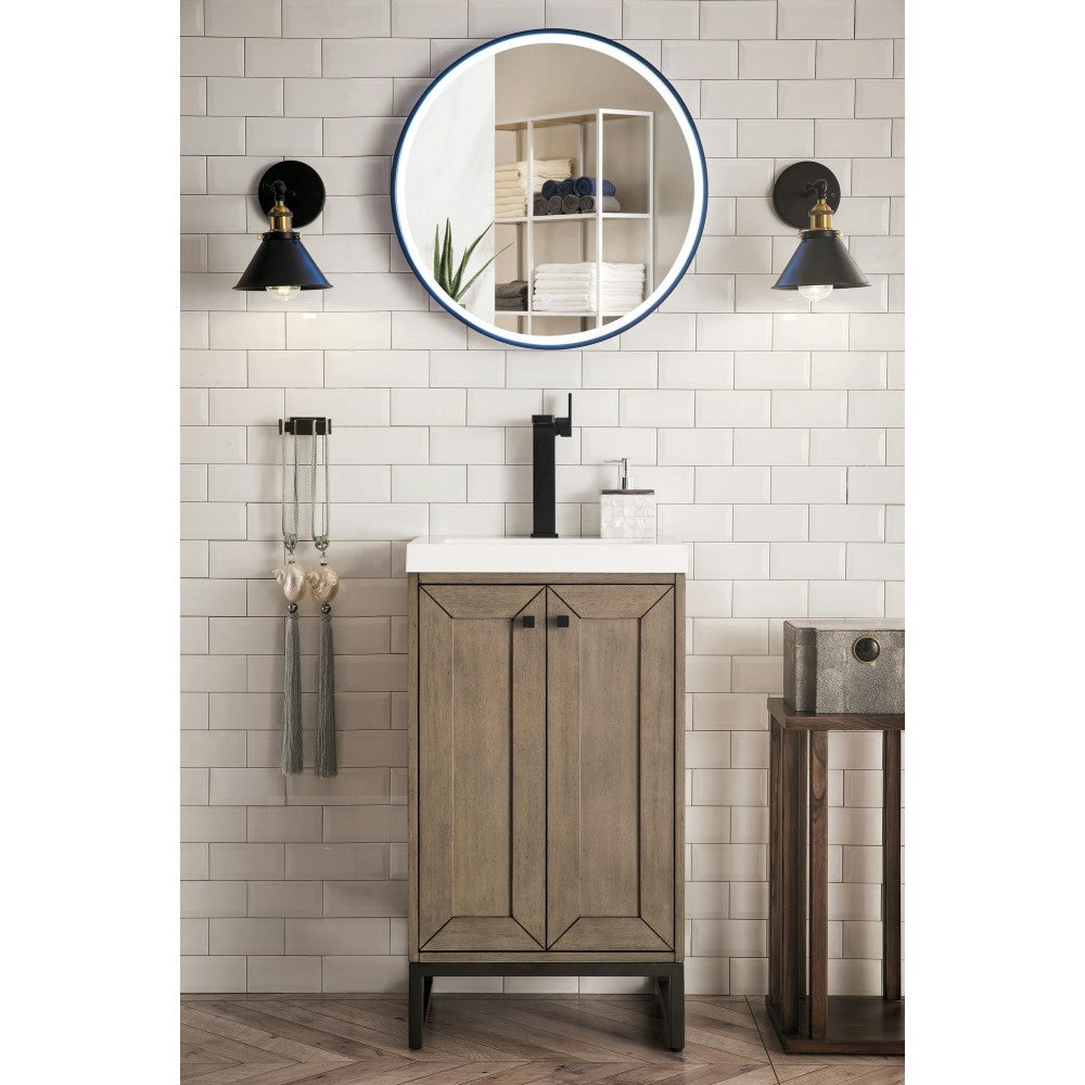 Chianti 20" Single Vanity Whitewashed Walnut Black w/White Glossy Composite Top