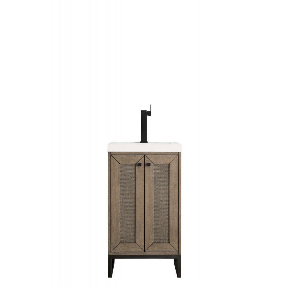 Chianti 20" Single Vanity Whitewashed Walnut Black w/White Glossy Composite Top