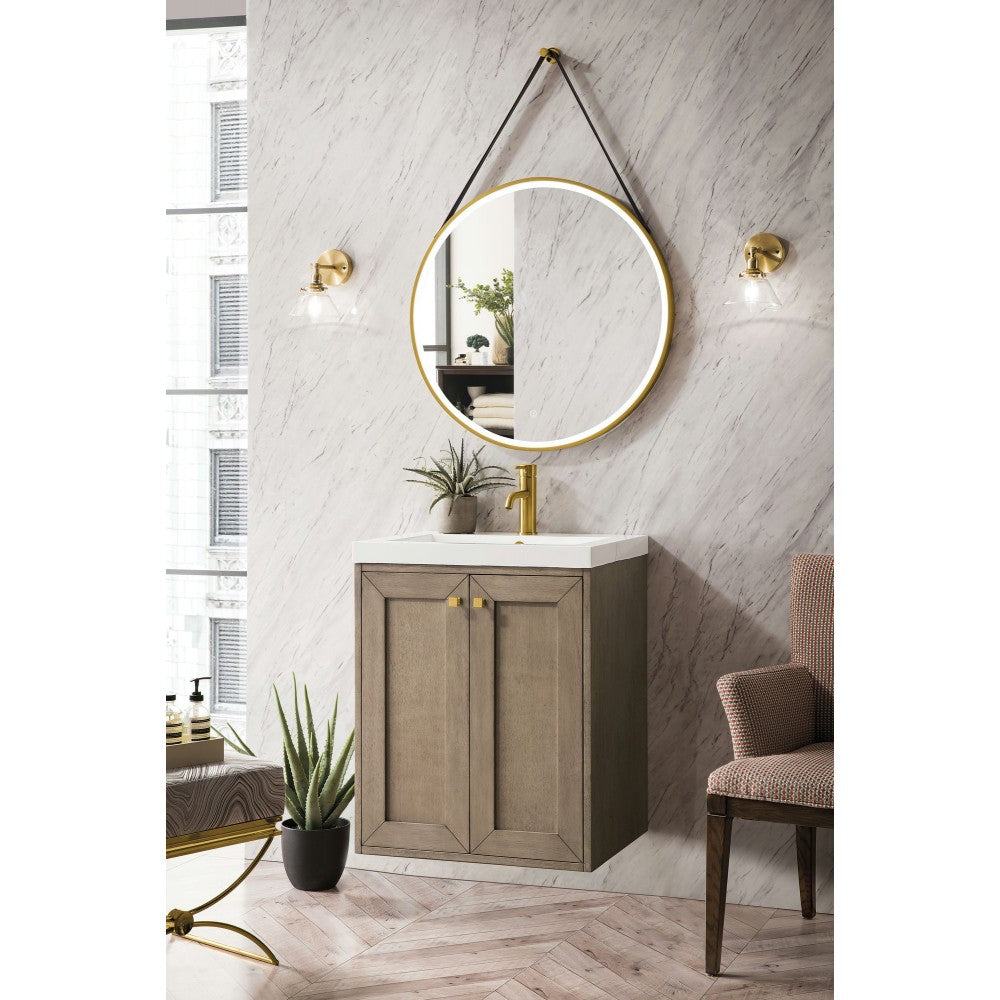 Chianti 20" Single Vanity, Whitewashed Walnut w/ White Glossy Composite Top