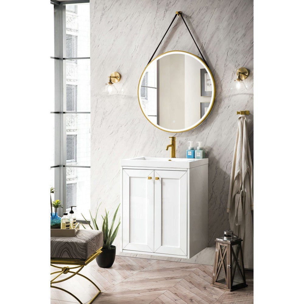 Chianti 24" Single Vanity Cabinet, Glossy White w/ White Glossy Composite Top