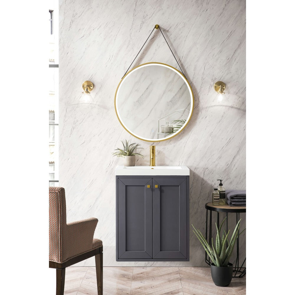 Chianti 24" Single Vanity Cabinet, Mineral Gray w/ White Glossy Composite Top