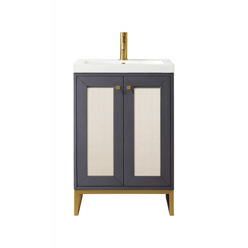 Chianti 24" Single Vanity Mineral Gray Radiant Gold w/White Glossy Composite Top
