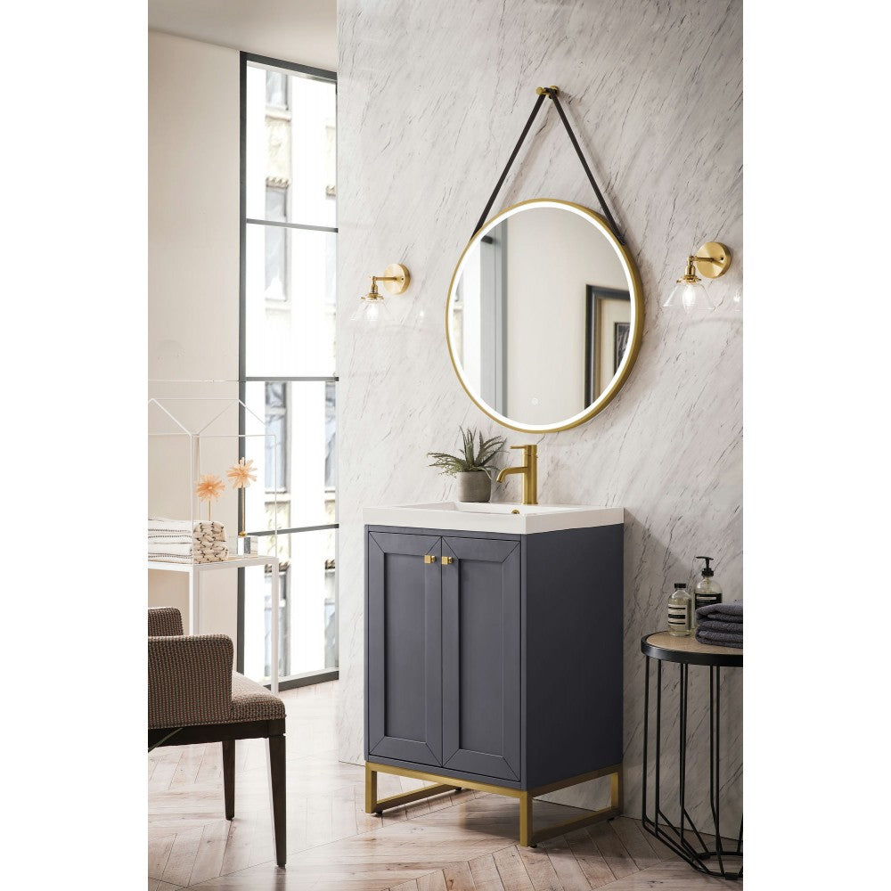 Chianti 24" Single Vanity Mineral Gray Radiant Gold w/White Glossy Composite Top