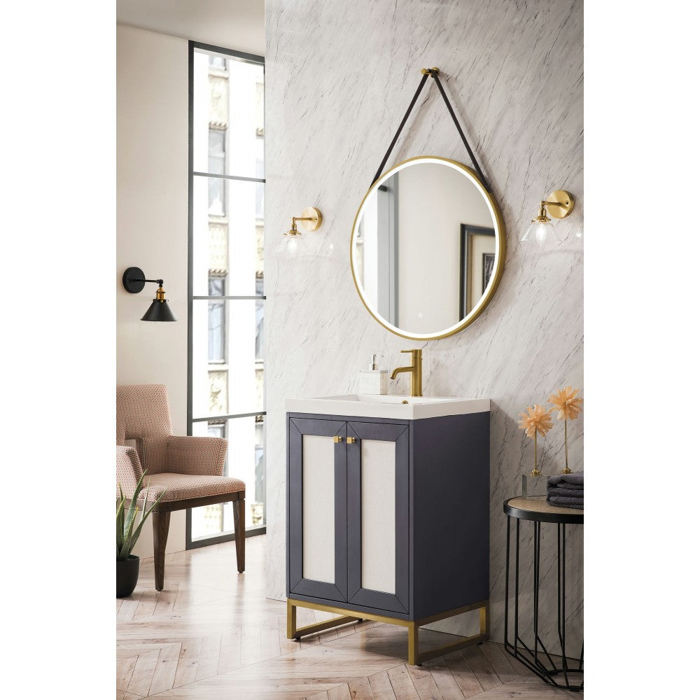 Chianti 24" Single Vanity Mineral Gray Radiant Gold w/White Glossy Composite Top