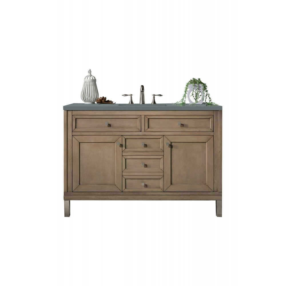 Chicago 48" Single Vanity, Whitewashed Walnut w/ 3 CM Cala Blue Quartz Top