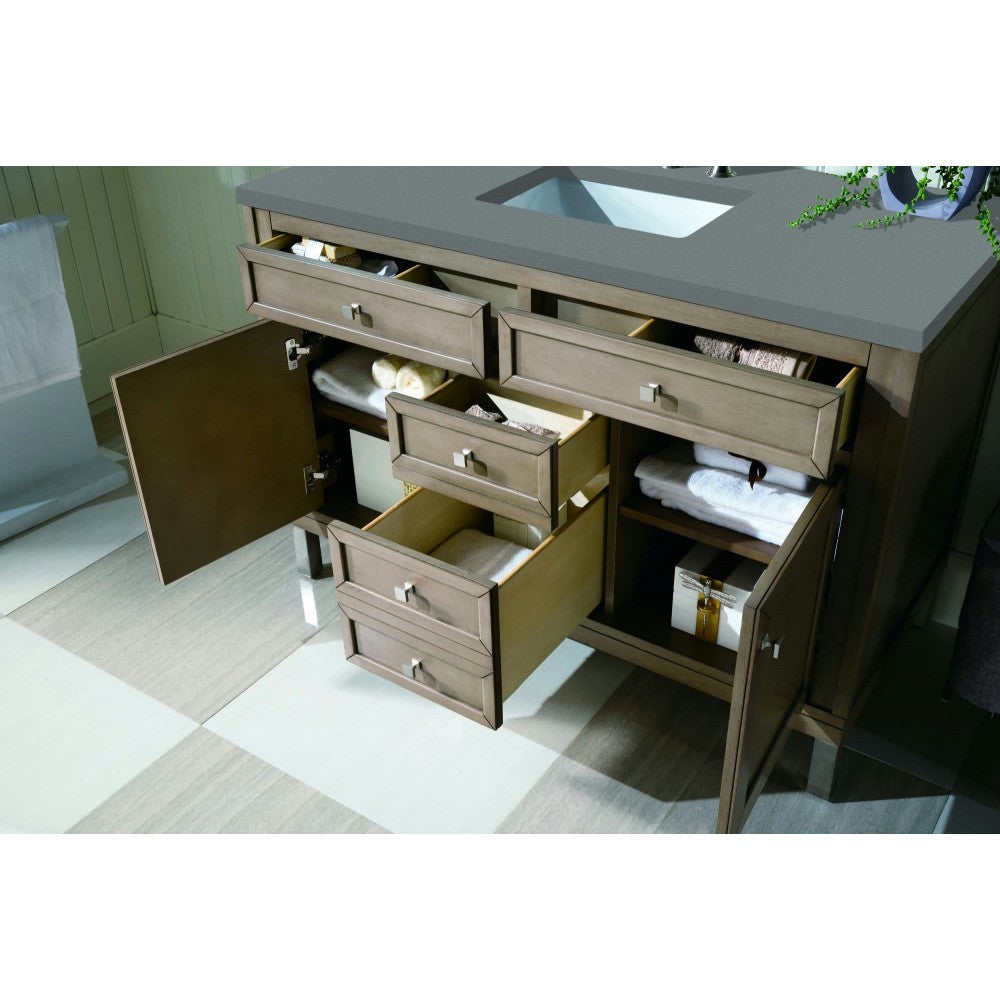 Chicago 48" Single Vanity, Whitewashed Walnut w/ 3 CM Cala Blue Quartz Top