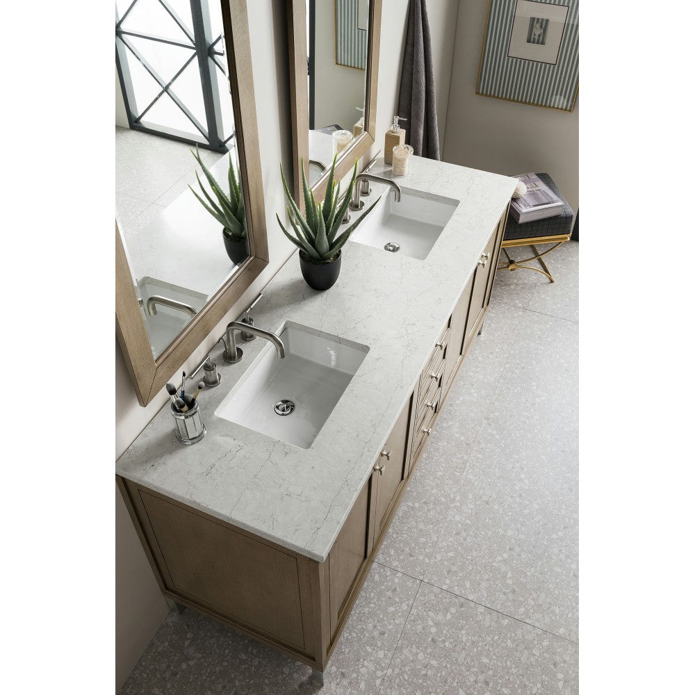 Chicago 72" Double Vanity Whitewashed Walnut w/ 3 CM Jasmine Pearl Quartz Top