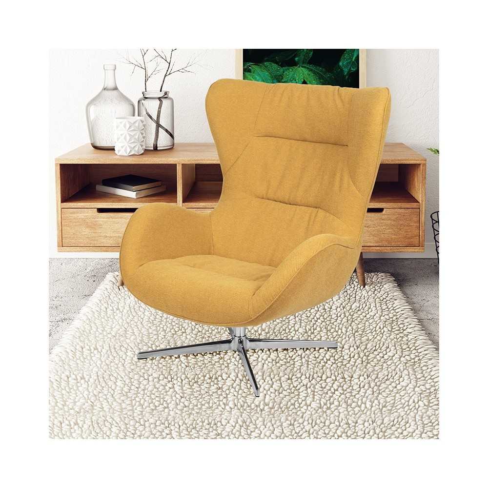 Citron Fabric Swivel Wing Chair